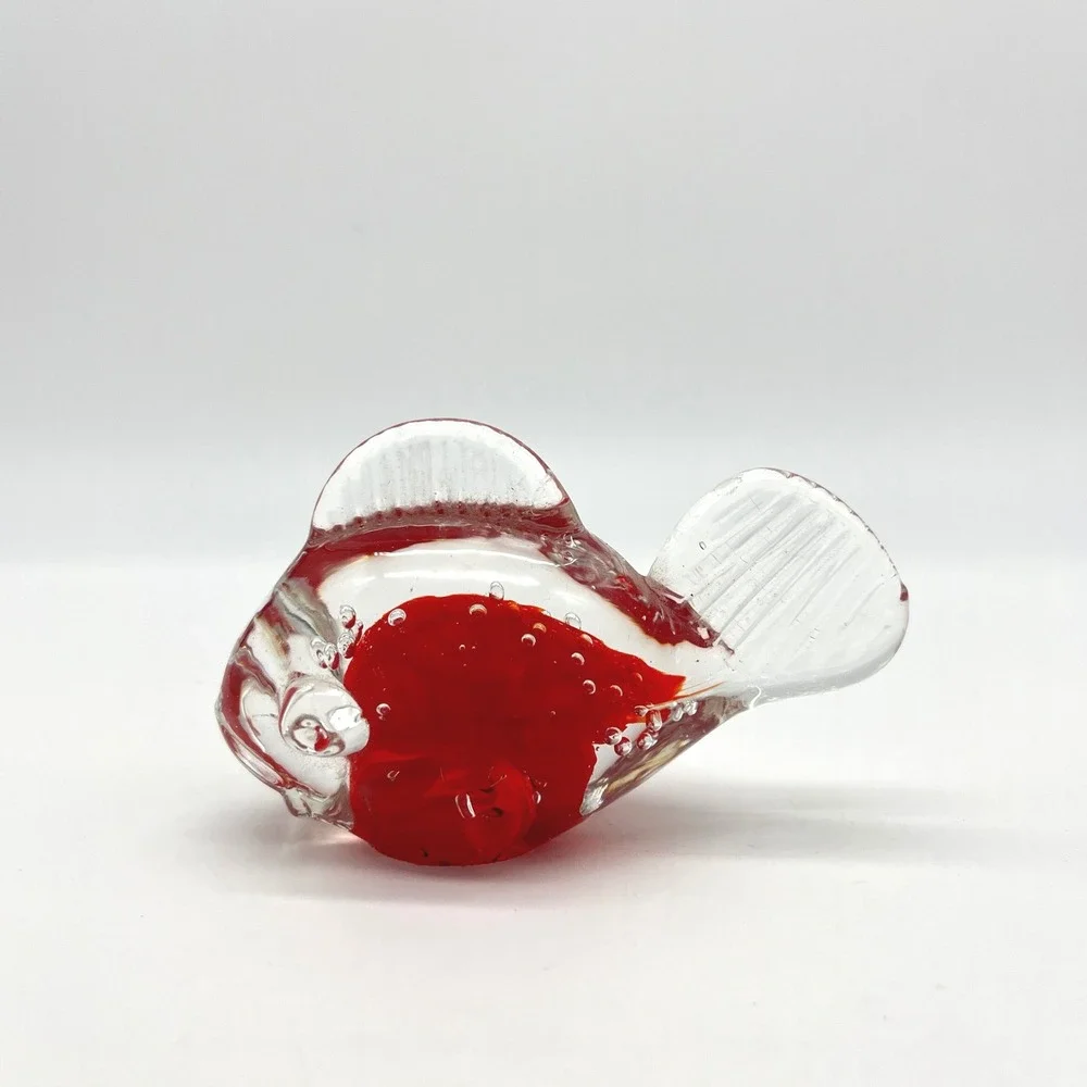Red Glass Fish Figurine Paperweight Art Glass Blown Glass Nautical Decor‎